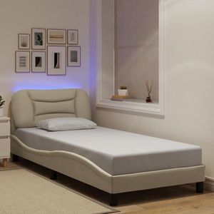 vidaXL Cadru de pat cu lumini LED, crem, 90x190 cm, textil imagine