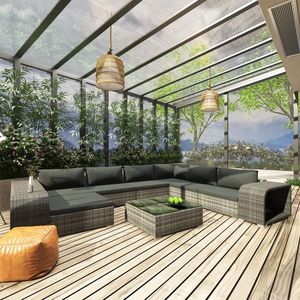 vidaXL Set mobilier de grădină cu perne, 10 piese, gri, poliratan imagine