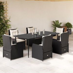 vidaXL Set mobilier de grădină cu perne, 7 piese, negru, poliratan imagine