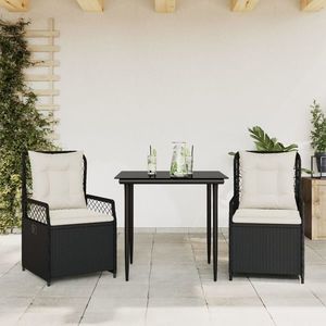 vidaXL Set mobilier de grădină cu perne, 3 piese, negru, poliratan imagine