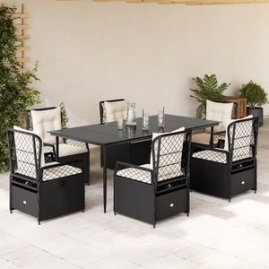 vidaXL Set mobilier de grădină cu perne, 7 piese, negru, poliratan imagine