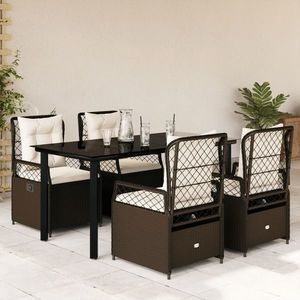 vidaXL Set mobilier de grădină, 5 piese, cu perne, maro, poliratan imagine