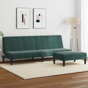 vidaXL Canapea extensibilă cu taburet, 2 locuri, verde închis, catifea imagine