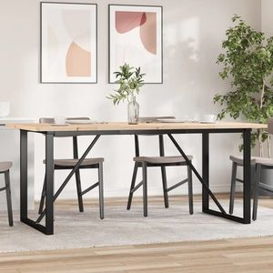vidaXL Masă bucătărie, cadru O, 180x90x75, 5 cm lemn masiv pin și Oţel imagine