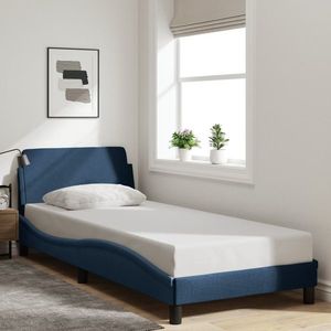 vidaXL Cadru de pat cu tăblie fără saltea, albastru, 90x190 cm, textil imagine