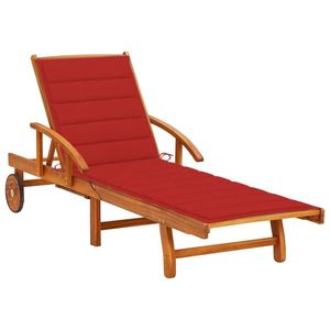 vidaXL Șezlong exterior, suport picioare și pernă, lemn masiv acacia imagine