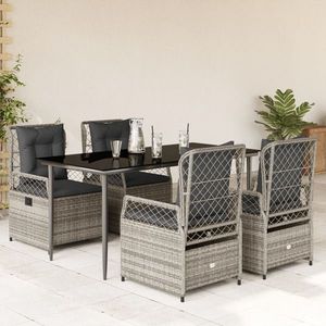 vidaXL Set mobilier de grădină cu perne, 5 piese, gri, poliratan imagine