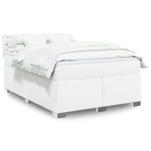 vidaXL Pat box spring cu saltea, alb, 140x190 cm, piele ecologică imagine