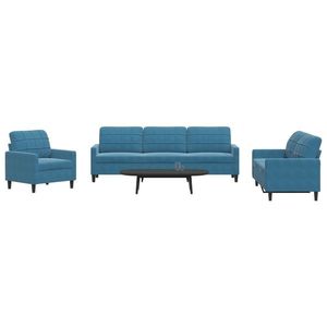 vidaXL Set de canapele cu perne, 4 piese, albastru, catifea imagine