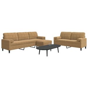 vidaXL Set de canapele cu perne/rulouri, 3 piese, maro, catifea imagine