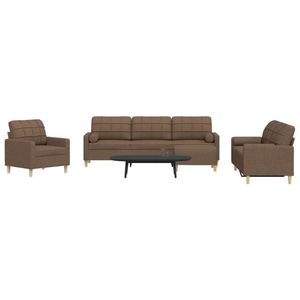 vidaXL Set canapele cu taburet și perne, 4 piese, maro, textil imagine