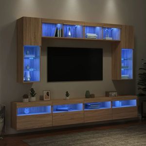 vidaXL Comode TV de perete cu lumini LED, 8 piese, stejar sonoma imagine