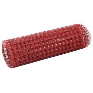 vidaXL Plasă de sârmă găini, roșu, 25 x 0, 5 m, oțel cu înveliș PVC imagine