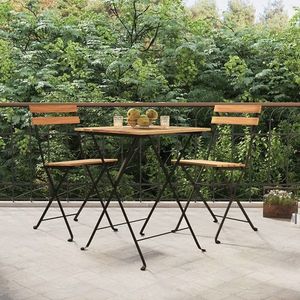 vidaXL Scaune de bistro pliabile, 2 buc., lemn masiv de tec și oțel imagine