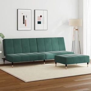 vidaXL Canapea extensibilă cu taburet, 2 locuri, verde închis, catifea imagine