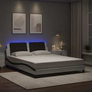 vidaXL Cadru de pat cu LED, alb și negru, 160x200 cm, piele ecologică imagine