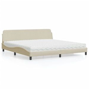 vidaXL Pat cu saltea, crem, 200x200 cm, textil imagine
