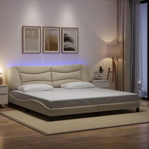 vidaXL Cadru de pat cu lumini LED, crem, 200x200 cm, textil imagine