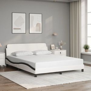 vidaXL Cadru de pat cu tăblie, alb/negru, 160x200 cm, piele ecologică imagine