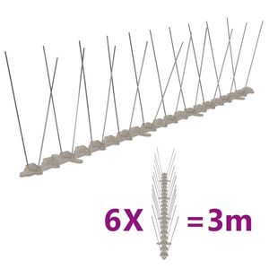 vidaXL Set bandă cu țepi antipăsări cu 2 rânduri, 6 buc., plastic, 3 m imagine