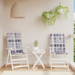 vidaXL Perne scaun spătar înalt, 2 buc. gri carouri 120x50x3 cm textil imagine