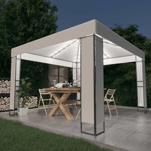 vidaXL Pavilion cu acoperiș dublu & șiruri de lumini LED, alb, 3x3 m imagine
