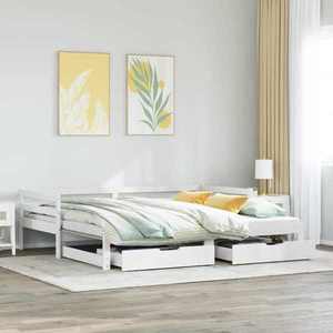 vidaXL Pat de zi cu sertare, alb, 90x200 cm, lemn masiv pin imagine