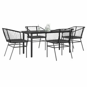 vidaXL Set de sufragerie de grădină 5 piese neagră Sticlă Poly Rattan imagine