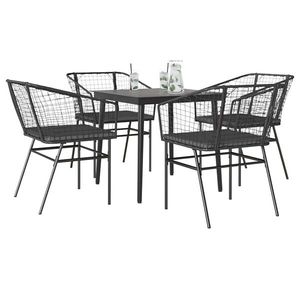 vidaXL Set de sufragerie de grădină 5 piese neagră Sticlă Poly Rattan imagine