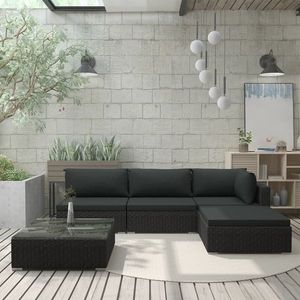 vidaXL Set mobilier de grădină cu perne, 5 piese, negru, poliratan imagine