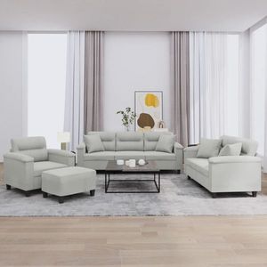 vidaXL Set de canapele cu perne, 4 piese, gri deschis, microfibră imagine