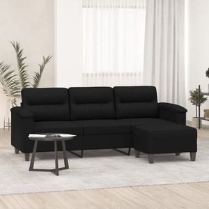 vidaXL Canapea cu 3 locuri și taburet, negru, 180 cm, microfibră imagine