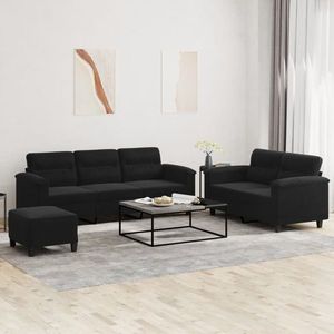 vidaXL Set de canapele cu perne, 3 piese, negru, microfibră imagine