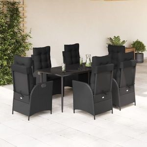 vidaXL Set mobilier de grădină cu perne, 7 piese, negru, poliratan imagine
