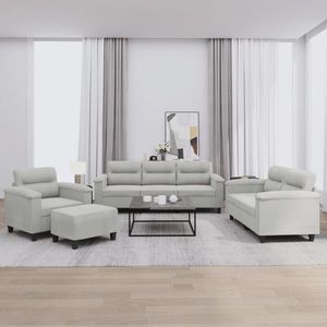 vidaXL Set de canapele cu perne, 4 piese, gri deschis, microfibră imagine