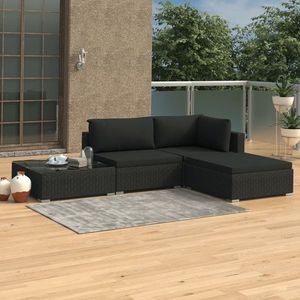 vidaXL Set mobilier de grădină cu perne, 4 piese, negru, poliratan imagine