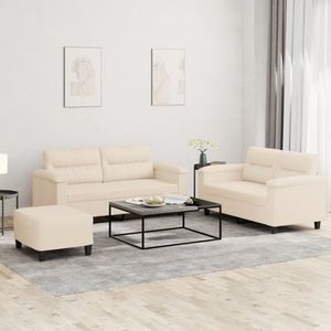 vidaXL Set de canapele cu perne, 3 piese, bej, microfibră imagine