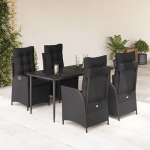 vidaXL Set mobilier de grădină cu perne, 5 piese, negru, poliratan imagine