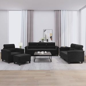 vidaXL Set de canapele cu perne, 4 piese, negru, microfibră imagine
