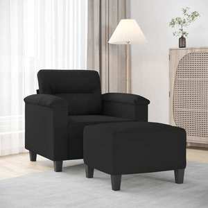 vidaXL Fotoliu canapea cu taburet, negru, 60 cm, microfibră imagine