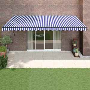 vidaXL Copertină retractabilă automată, albastru și alb, 5x3 m imagine
