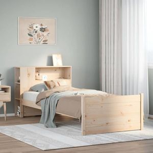 vidaXL Pat cu bibliotecă fără saltea, 90x190 cm, lemn masiv de pin imagine