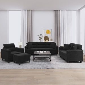 vidaXL Set de canapele cu perne, 4 piese, negru, microfibră imagine