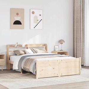 vidaXL Cadru de pat cu tăblie, 135x190 cm, lemn masiv de pin imagine