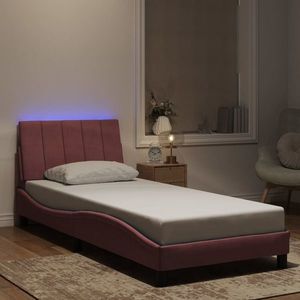 vidaXL Cadru de pat cu lumini LED, roz, 80x200 cm, catifea imagine