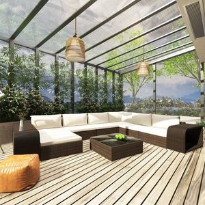 vidaXL Set mobilier de grădină cu perne, 10 piese, maro, poliratan imagine