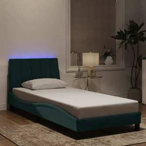 vidaXL Cadru de pat cu lumini LED, verde închis, 80x200 cm, catifea imagine