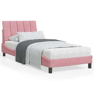 vidaXL Pat cu saltea, roz, 90x190 cm, catifea imagine