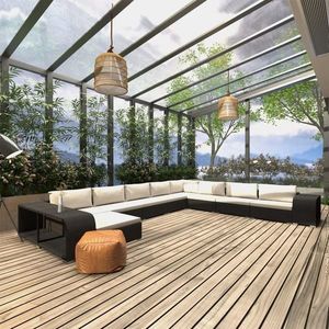 vidaXL Set mobilier de grădină cu perne, 11 piese, negru, poliratan imagine