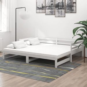 vidaXL Pat extensibil de zi, 2x(90x200) cm, alb, lemn masiv de pin imagine